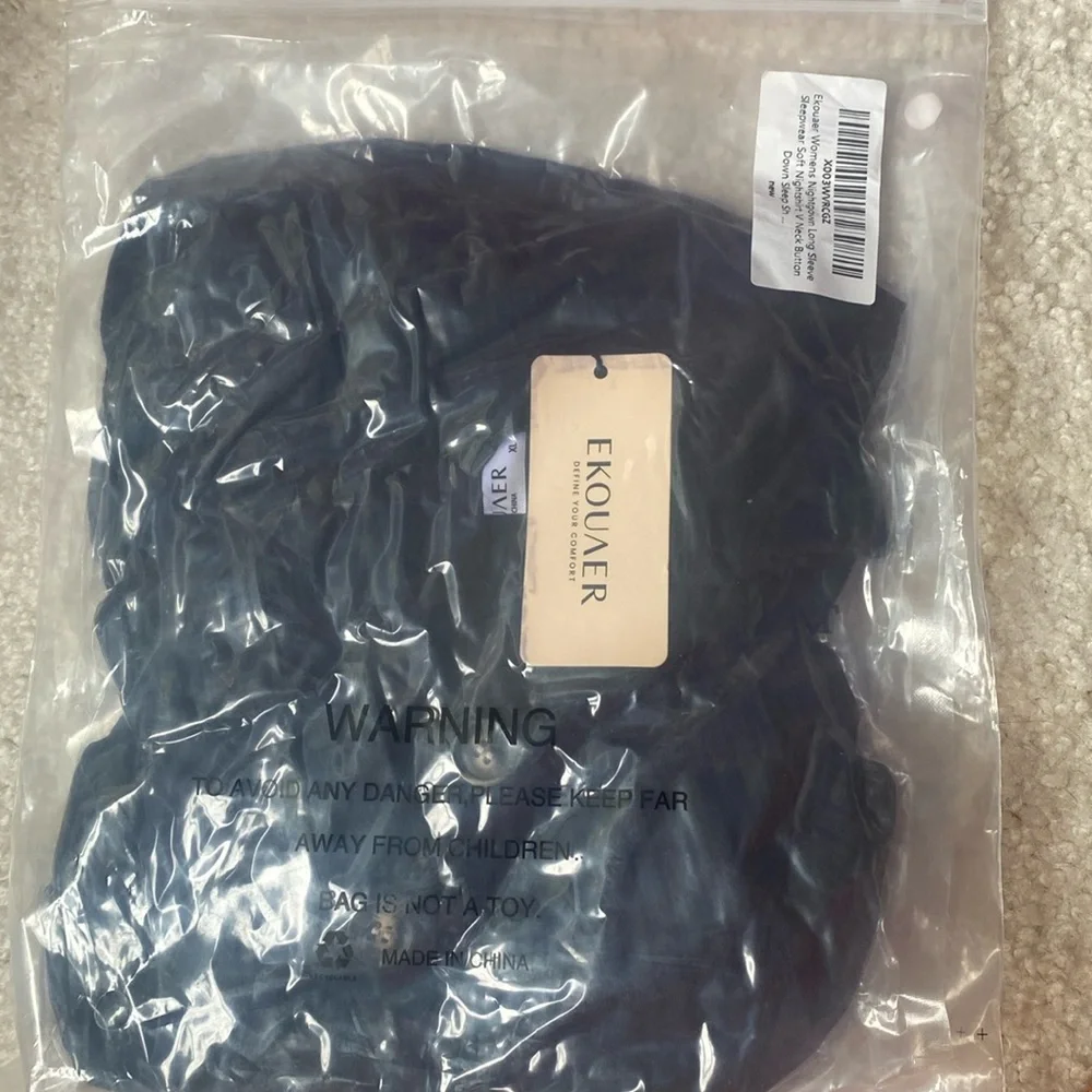 (A8) Ekouaer Longsleeve Ribbed Knit Sleep Shirt vneck Button Notch Collar, M,NWT